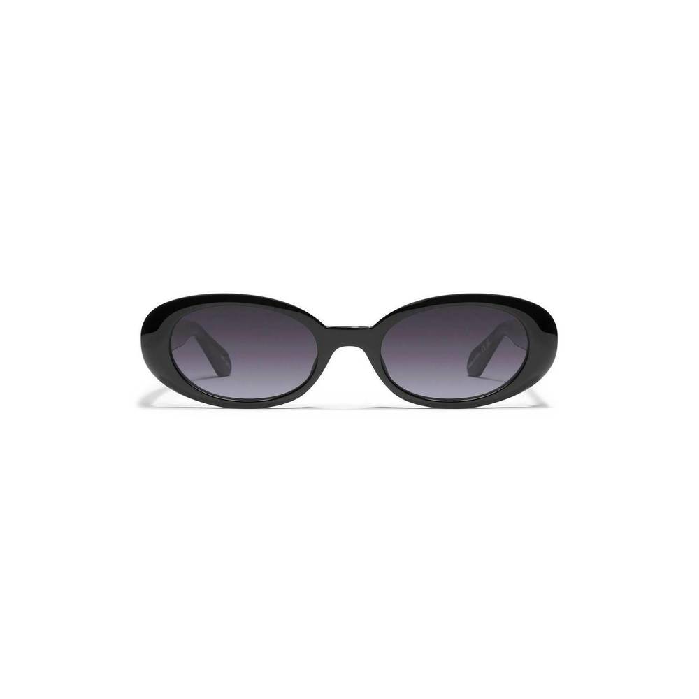 NEW QUAY women's felt cute 52mm gradient small oval sunglasses in black / smoke - Picture 2 of 3